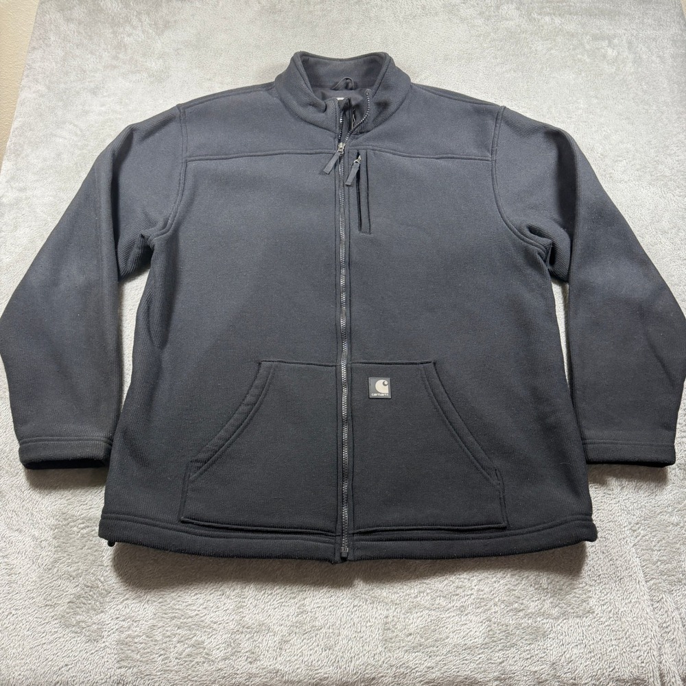 Carhartt Ribbed Fleece Jacket Mens XL Tall Black J173 Full Zip Mock Neck